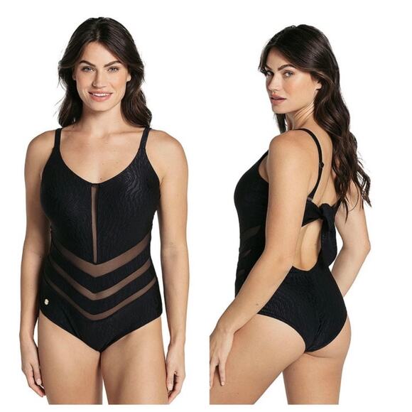 Leonisa Swimsuit One Piece Black Adjustable Strap Cutouts Slimming Shaping Small - Picture 8 of 8